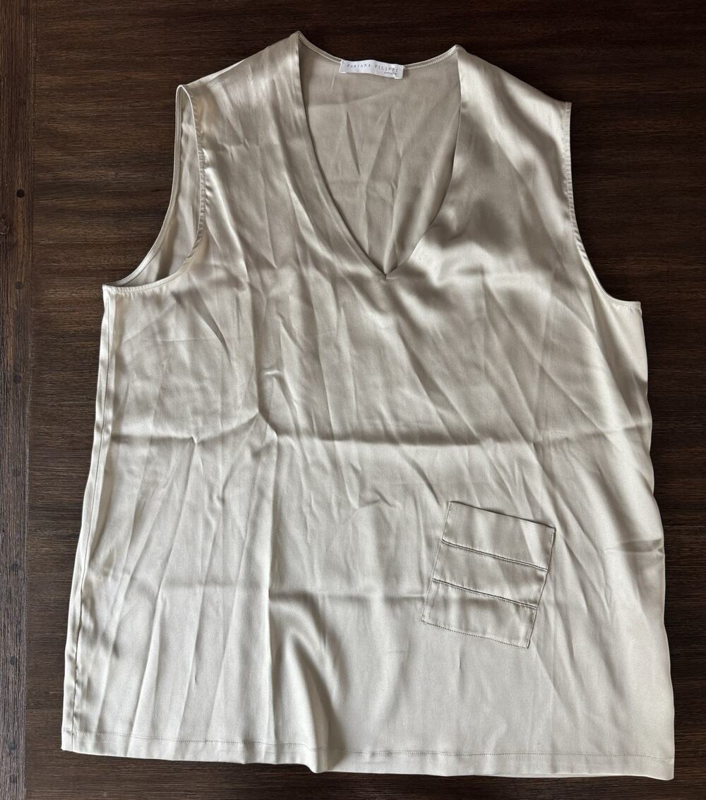 FABIANA FILIPPI Beige Silk Blend Tank Top Women’s XS Stretch V Neck Italy